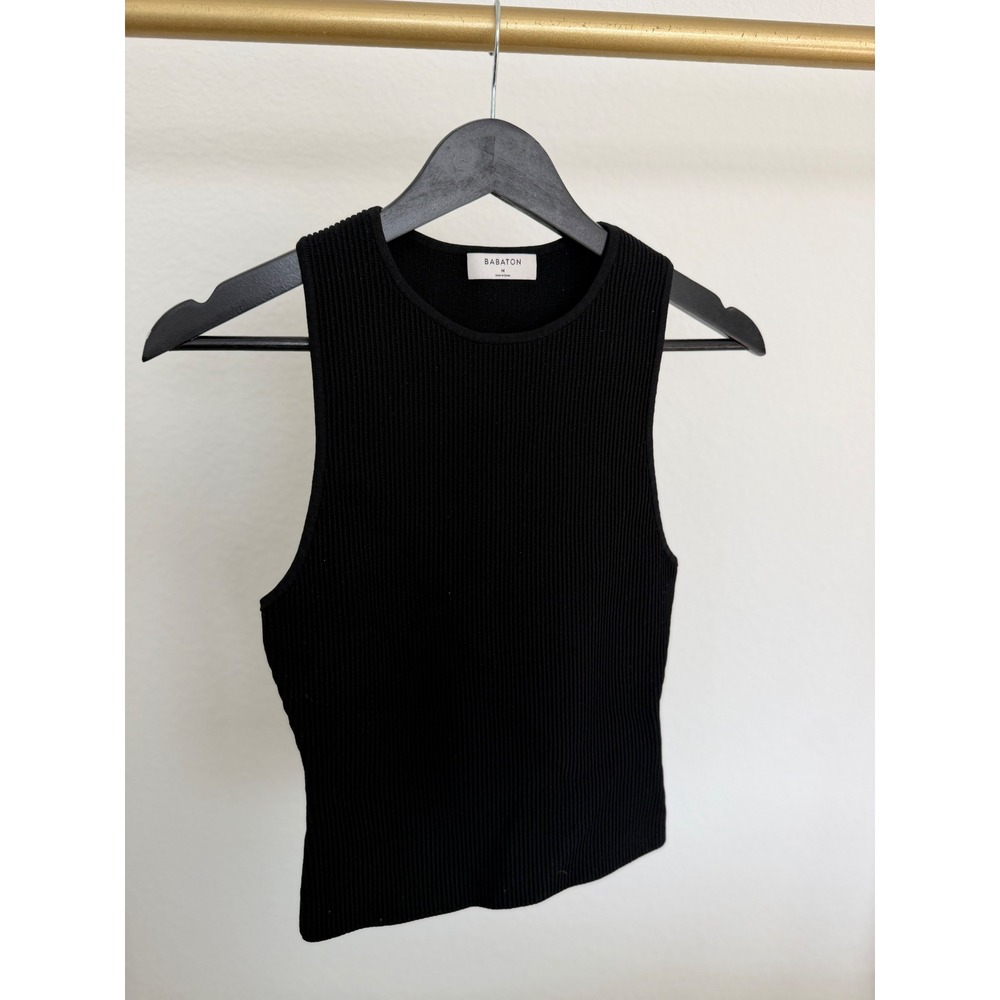 Babaton Sculpt Knit Racerback Tank Top Black Ribbed Sleeveless Size M